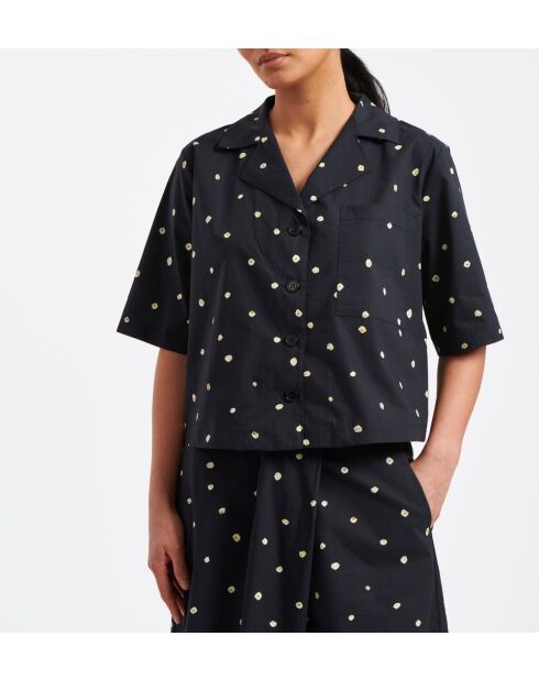 Marineblauw Bao tie and dye kort overhemd van katoenpopeline met stippen