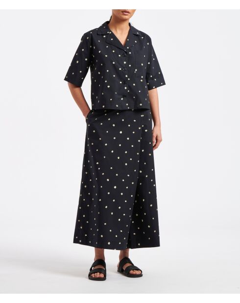 Marineblauw Bao tie and dye kort overhemd van katoenpopeline met stippen