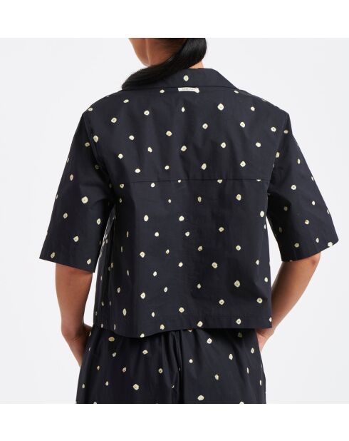 Marineblauw Bao tie and dye kort overhemd van katoenpopeline met stippen