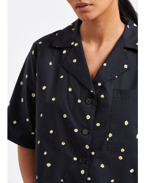 Marineblauw Bao tie and dye kort overhemd van katoenpopeline met stippen