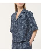 Marineblauw Bao kort hemd van katoen met neo-ruitjes