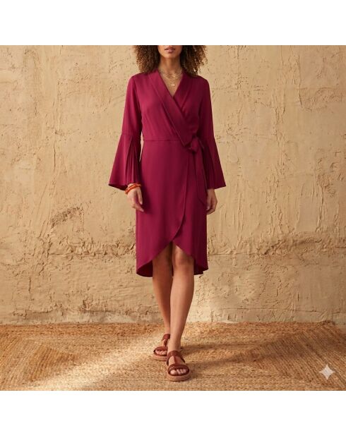 Vestido largo de crepé de seda rosa camelia de ANAE