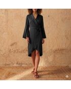 ANAE langes Kleid aus schieferfarbenem Seidenkrepp