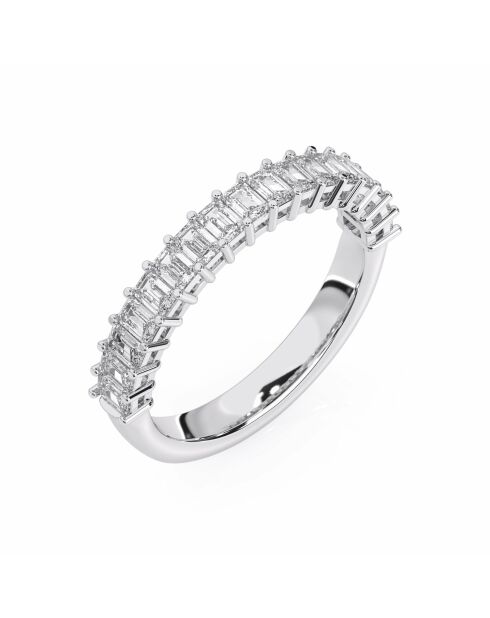 Diamanti sintetici Half Alliance taglio smeraldo in oro bianco Flavia da 1,30 carati