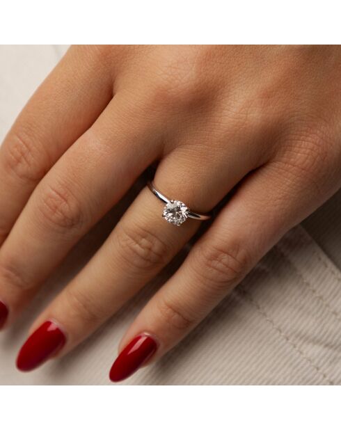 1.00 karaat Ely synthetische diamanten verlovingsring geelgoud