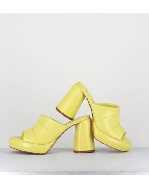 Erika02 Sandale aus gelbem Leder mit 9 cm Absatz