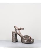 E3356 goldfarbene Ledersandale - 10,5 cm Absatz