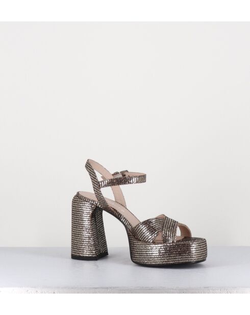 E3356 goldfarbene Ledersandale - 10,5 cm Absatz