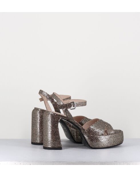 E3356 goldfarbene Ledersandale - 10,5 cm Absatz