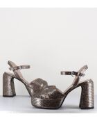 E3356 goldfarbene Ledersandale - 10,5 cm Absatz