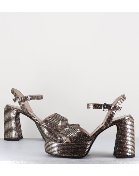 E3356 goldfarbene Ledersandale - 10,5 cm Absatz