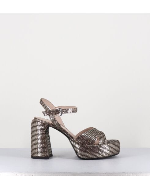 E3356 goldfarbene Ledersandale - 10,5 cm Absatz