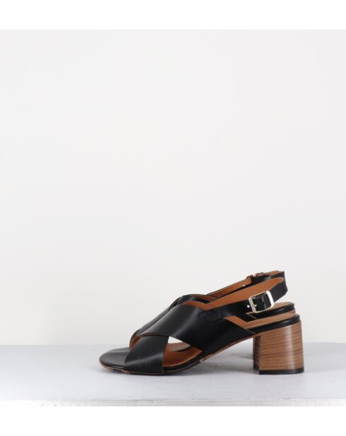 3162 schwarze Ledersandalen - 5 cm Absatz