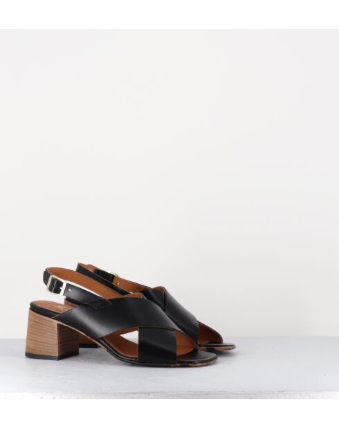 3162 schwarze Ledersandalen - 5 cm Absatz