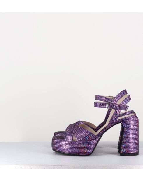 E3356 lilafarbene Ledersandale - 10,5 cm Absatz