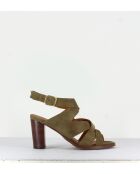 Sandra13 Khakifarbene Veloursledersandalen - 8 cm Absatz