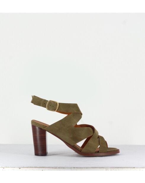 Sandra13 Khakifarbene Veloursledersandalen - 8 cm Absatz