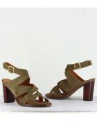 Sandra13 Khakifarbene Veloursledersandalen - 8 cm Absatz