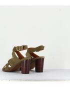 Sandra13 Khakifarbene Veloursledersandalen - 8 cm Absatz