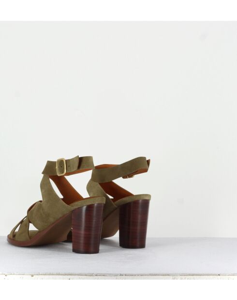 Sandra13 Khakifarbene Veloursledersandalen - 8 cm Absatz