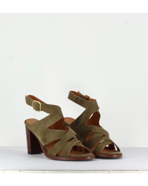 Sandra13 Khakifarbene Veloursledersandalen - 8 cm Absatz
