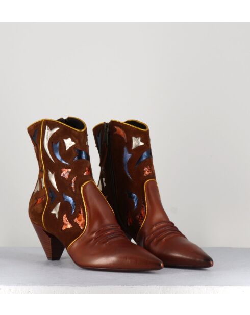 Stivali E1673 in pelle cognac - tacco 6 cm