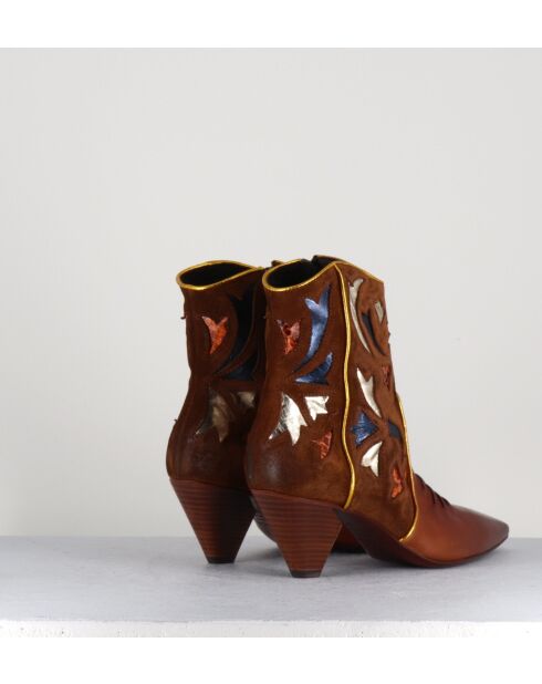 Stivali E1673 in pelle cognac - tacco 6 cm