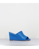 Zusa01 blauwe leren sandalen met sleehak en muiltjes - Hak 8cm