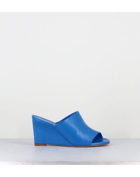 Zusa01 blauwe leren sandalen met sleehak en muiltjes - Hak 8cm