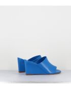 Zusa01 blauwe leren sandalen met sleehak en muiltjes - Hak 8cm