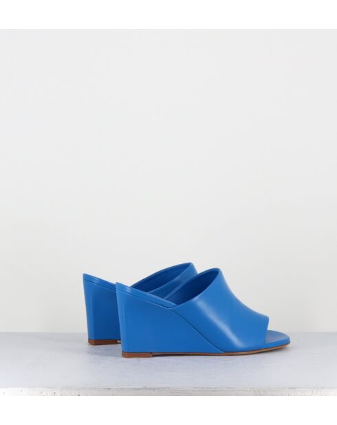 Zusa01 blauwe leren sandalen met sleehak en muiltjes - Hak 8cm