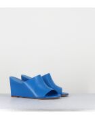 Zusa01 blauwe leren sandalen met sleehak en muiltjes - Hak 8cm