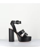 Schwarze Phile-Ledersandalen - 12,5 cm Absatz
