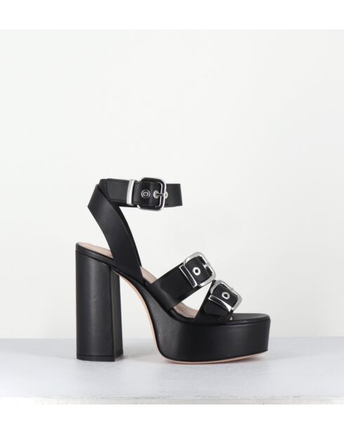 Schwarze Phile-Ledersandalen - 12,5 cm Absatz
