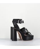 Schwarze Phile-Ledersandalen - 12,5 cm Absatz