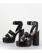 Schwarze Phile-Ledersandalen - 12,5 cm Absatz