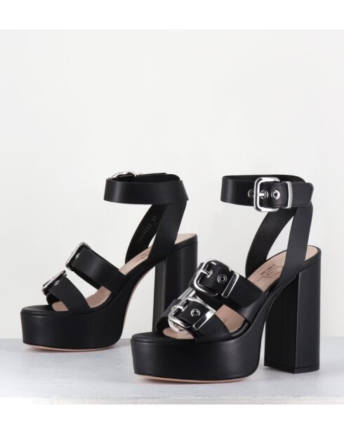 Schwarze Phile-Ledersandalen - 12,5 cm Absatz