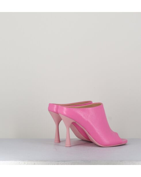 Pantoletten Dea aus rosafarbenem Leder mit 10 cm Absatz