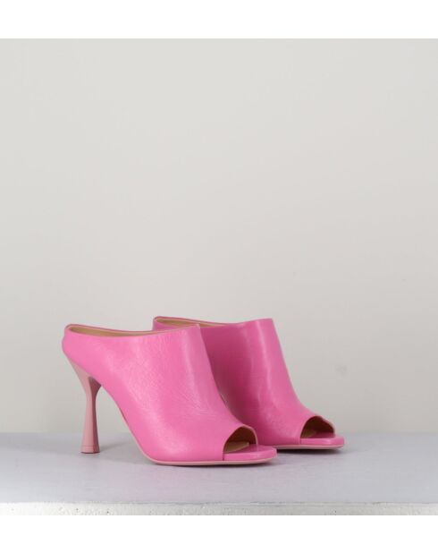 Pantoletten Dea aus rosafarbenem Leder mit 10 cm Absatz