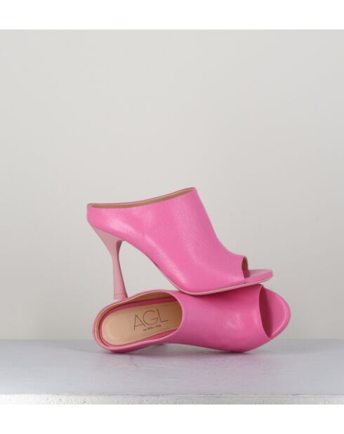 Pantoletten Dea aus rosafarbenem Leder mit 10 cm Absatz