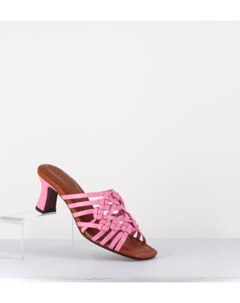 Pantoletten Nayla aus rosafarbenem Leder — 6,5 cm Absatz