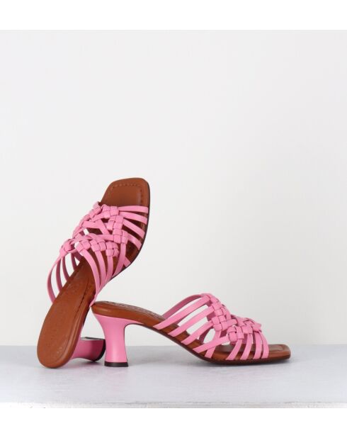 Pantoletten Nayla aus rosafarbenem Leder — 6,5 cm Absatz