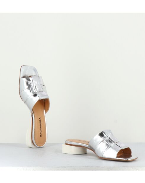 Pantoletten Dahlia13 aus silberfarbenem Leder