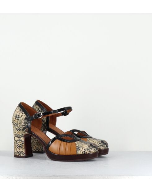 Mehrfarbige Demoi-Lederschuhe - Absatz 8 cm