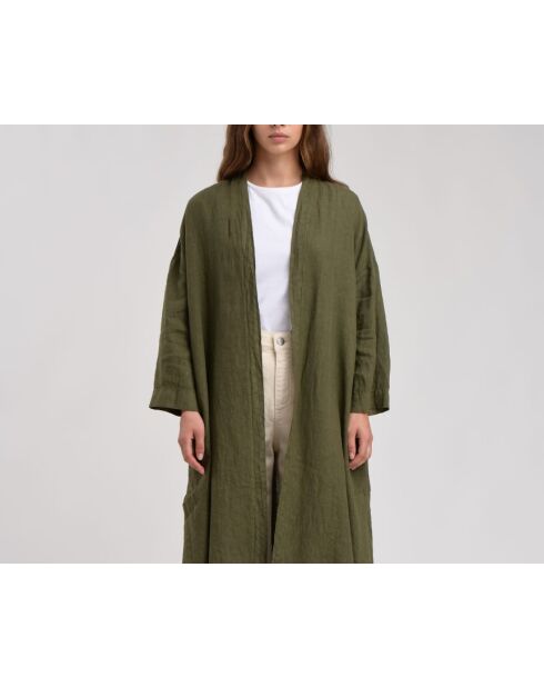 Kaki Jaloba linnen oversized kimono-jas