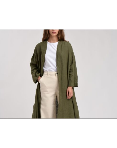 Kaki Jaloba linnen oversized kimono-jas