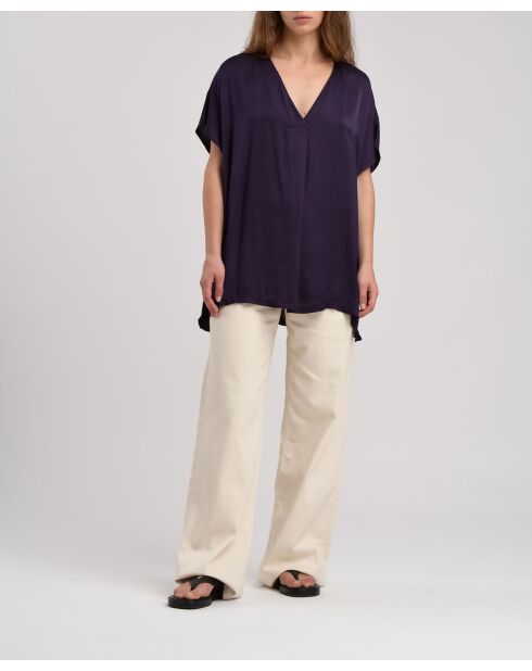Bun plum - Effen satijnen, ruimvallende top