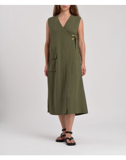 Amaya Jane khakifarbenes Kleid aus Leinenmischung