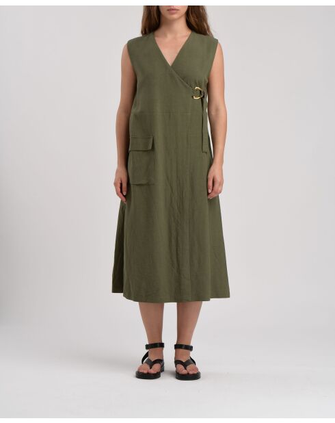 Amaya Jane khakifarbenes Kleid aus Leinenmischung