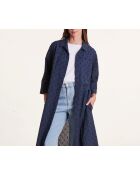 Marineblauw lang shirt van katoen met geborduurde bloemen van bamboe